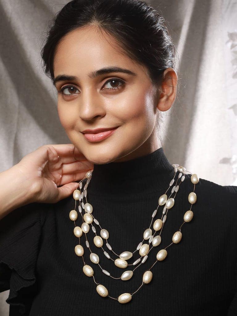 Anti-Tarnish Gold Toned Pearl Minimal Luxurious Layered Necklace & Chain view 3