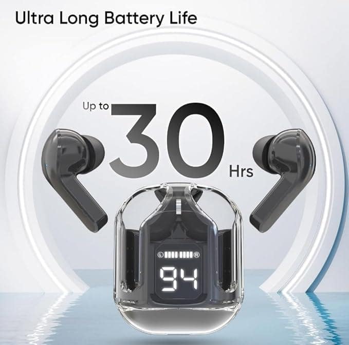 UltraPods Max Earbuds Pro Bluetooth 5.3 | Transparent Design | Fast Charging | 13mm HD Bass Drivers | Built-in Mic | Running, Outdoors, Music Sound (Multi Colour) (Random Colour) view 3