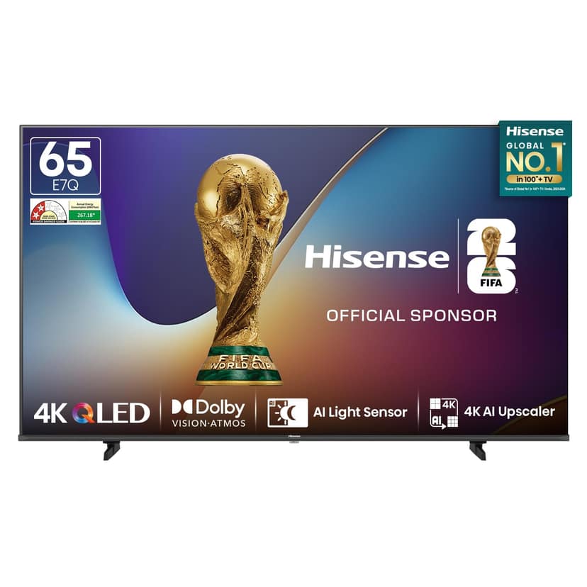 Hisense 164 cm (65 Inches) 4K Ultra HD Smart QLED TV | Dolby Vision Atmos, HDR10+, Dolby Audio | AI 4K Upscaler | ALLM | MEMC | HDR 10+Decoding | Voice Control | VIDAA OS | 65E7Q (Black) Hisense 164 cm (65 Inches) 4K Ultra HD Smart QLED TV | Dolby Vision