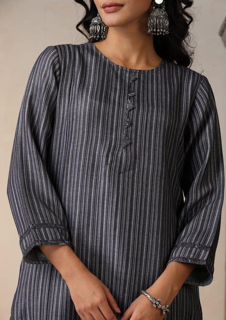 HOC Crafts Pashmina Printed Women's Long Kurta - Grey view 2