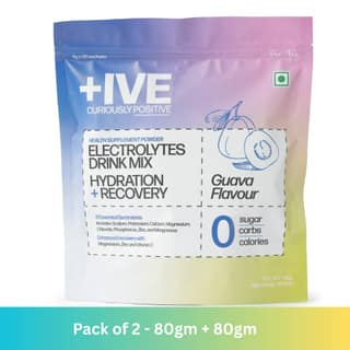 Curiously +IVE Electrolytes Drink Mix - Guava Flavour - Pack of 2 - 80gm + 80gm (4g x 40 Sachet)| Zero Sugar, Zero Carbs, Zero Calories, Hydration + Recovery Supplement