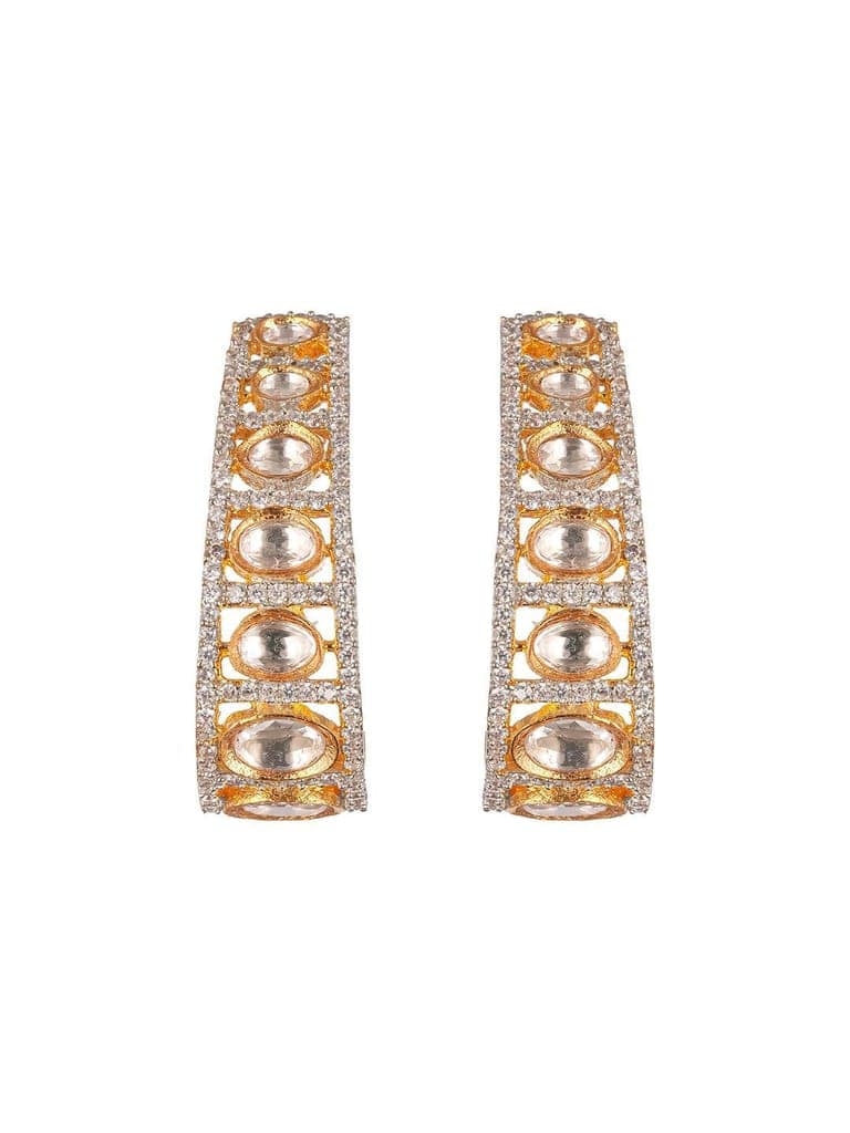 Gold Plated Uncut Kundan Polki Mossanite Minimal Half Hoop C - Bali Studds Earrings view 6