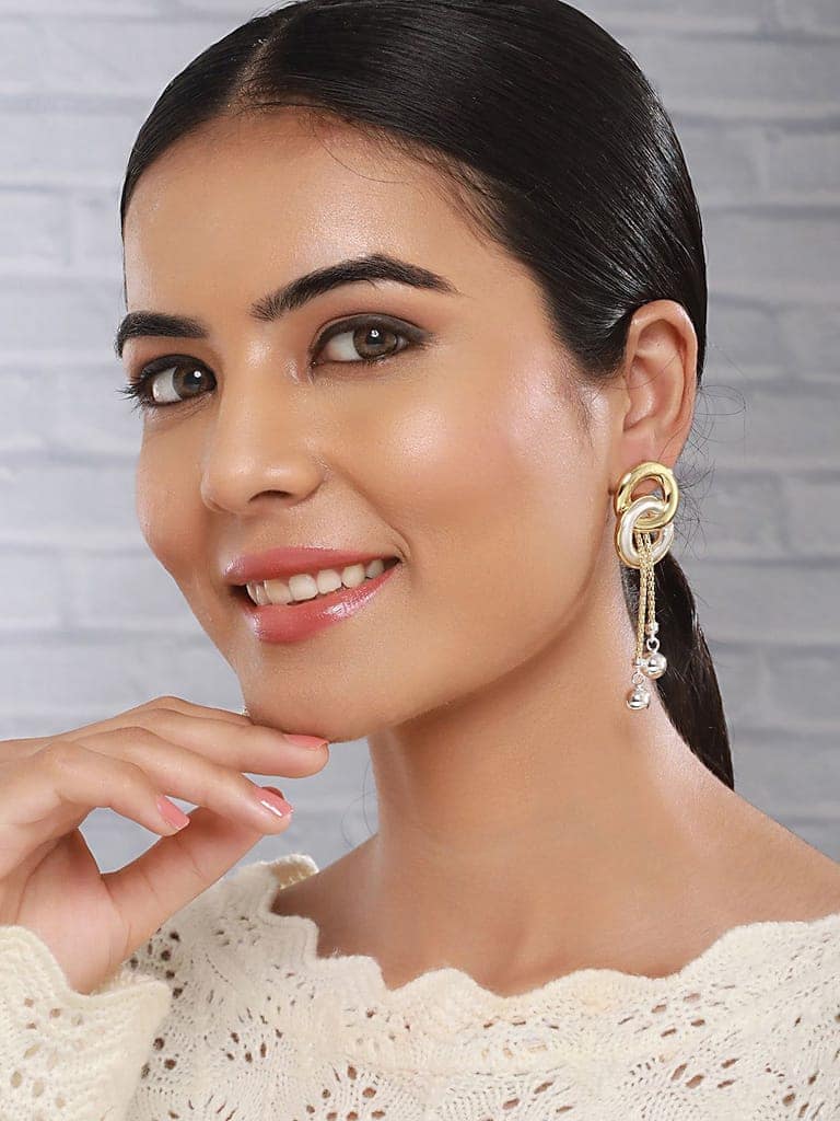 Anti-Tarnish 18k Gold plated & enamelled Eliptical Leafy Dangler Earrings view 7