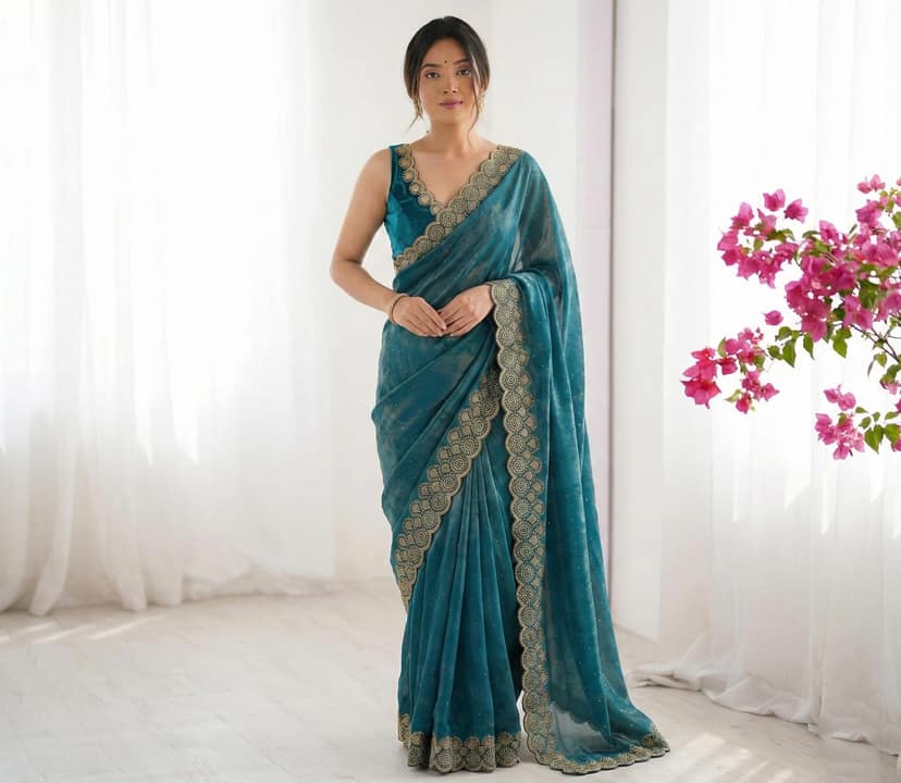 Space Silk Saree with Stone Work