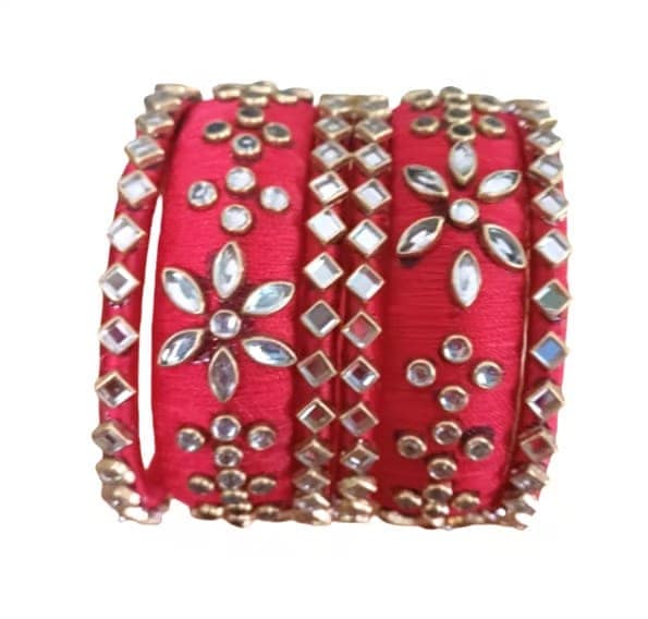 Vibrant Pin Embellished Traditional Thread Bangle Set view 3