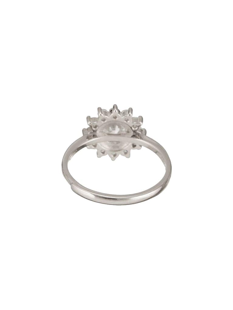 925 Sterling Silver Zircon Studded Floral Engament Minimal Adjustable Finger Ring view 7