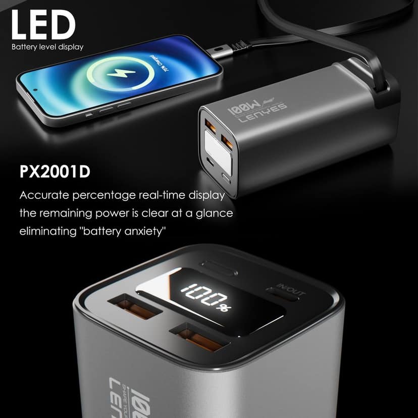 Lenyes PX2001D (100W) 20000mAh Power Bank (Silver) view 4