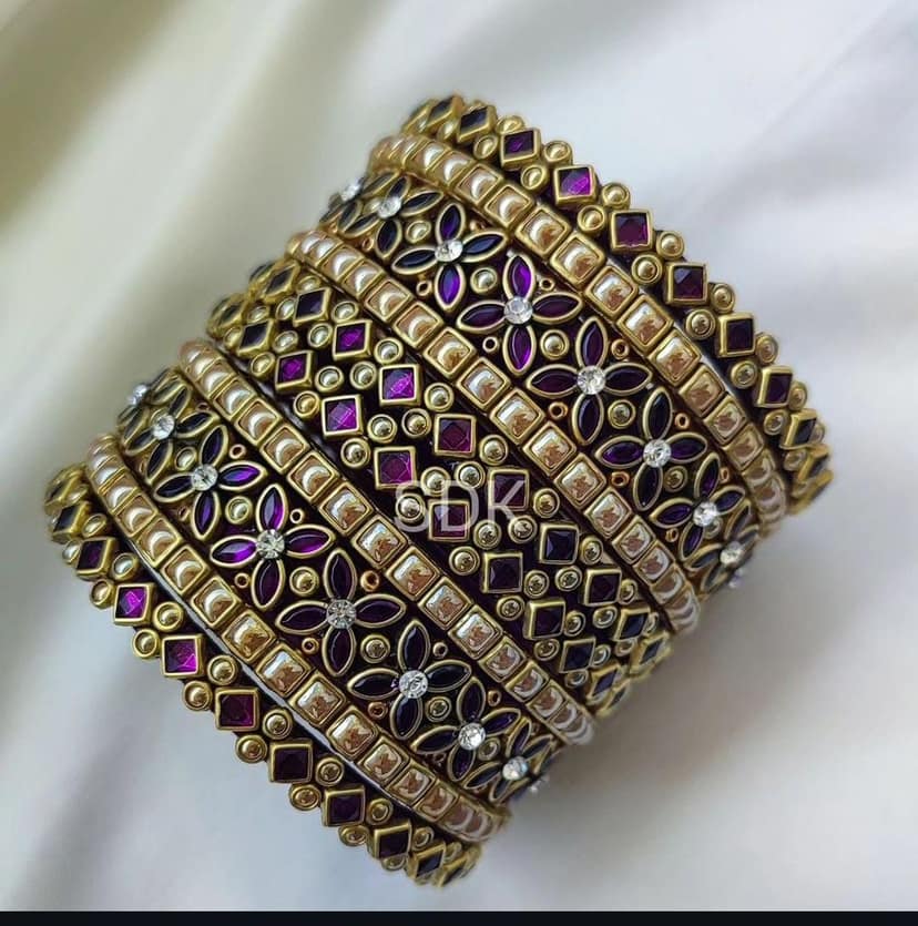 Stunning Purple and Gold Bangle Set view 2