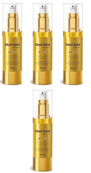 Brinton Obril Gold Skin Serum for Hyperpigmentation with Hyaluronic Acid for Dark Spot Removal Tan & Acne Marks | Reduces Wrinkles & Fine Lines - 30ml x Pack of 4