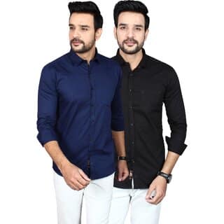 Baleshwar Men Black Solid Casual Shirt (Pack of 2 )