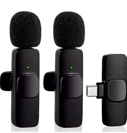 K9 Dual Wireless Microphone, Digital Mini Portable Recording Clip Mic with Receiver for All Type-C Mobile Phones Camera Laptop for Vlogging YouTube Online Class, Zoom Call
