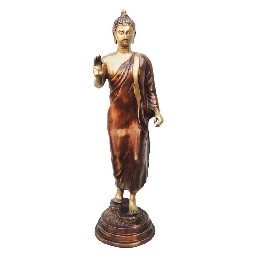 Brass Standing Buddha Idol - Blessing Pose Meditation Statue, Height : 25.8 Inch (BSMAS695 A) view 2