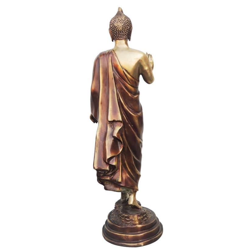 Brass Standing Buddha Idol - Blessing Pose Meditation Statue, Height : 25.8 Inch (BSMAS695 A) view 3