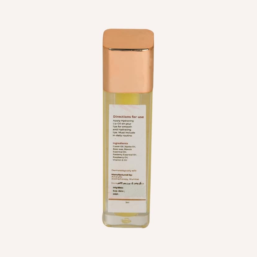 Amaryllis Luxury Hydrating Lip Oil (Gloss Finish) | Castor, Jojoba & Raspberry Oils | Non-Sticky Moisture view 2