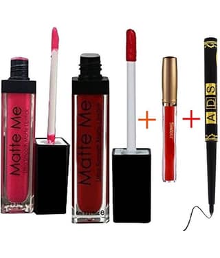 Adbeni Lipsticks Set & Red Sindoor with Black Eyeliner, Pack of 4, (GC1178) Face 40