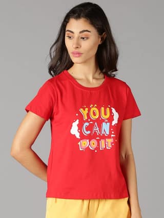 Cotton Red Graphic Casual T-Shirt