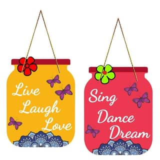 Charmor Live Laugh ?..Decorative Wooden Wall Hanger for Living Room | Bedroom | Office | Gift | Home Decoration (WH3206),Set of 2