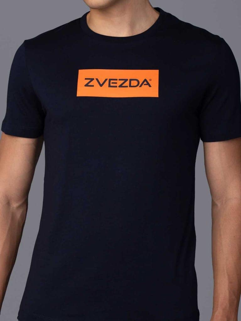Men’s Branded Lightweight Cotton Round Neck T-Shirt-Navy view 4