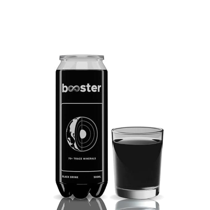 Booster Black Alkaline Drink 500 ml (Pack of 6) - High pH Premium Alkaline Water with Fulvic Minerals for Superior Hydration & Detoxification