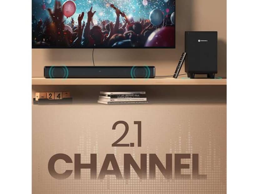 Portronics Sound Slick X Deep Bass Subwoofer, Touch Control, 2.1 Channel Soundbar, Sleek Remote Control view 2