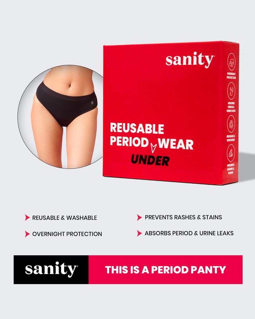 Sanity Mid Rise Hipster Period Panties | Leak-Proof & Reusable Black Menstrual Underwear | Eco-Friendly & Rash-Free view 2