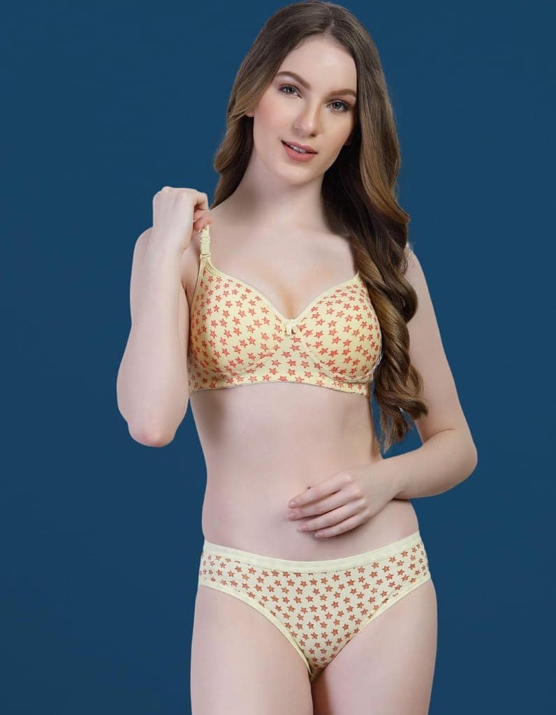 Ladies Bra Panty Set | Pack of 3 Padded Cotton Lingerie with Star Print | Stylish & Comfortable Innerwear for Daily Wear view 3