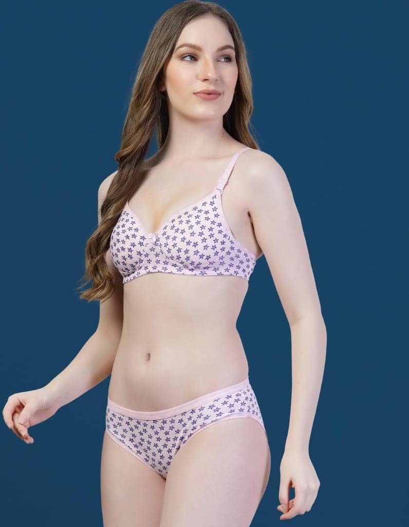 Ladies Bra Panty Set | Pack of 3 Padded Cotton Lingerie with Star Print | Stylish & Comfortable Innerwear for Daily Wear view 7