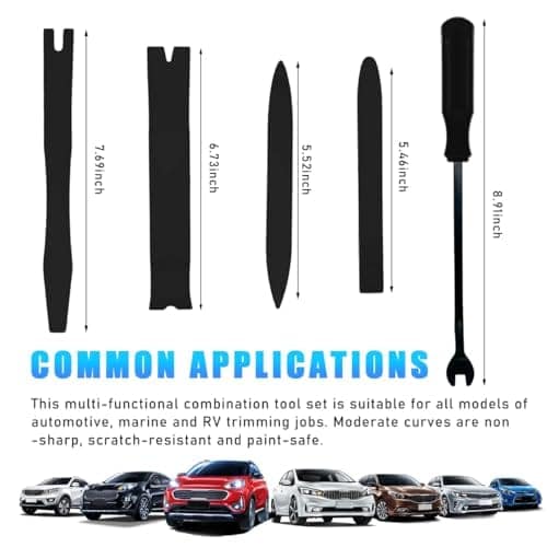 Ohleats 5PCS Auto Trim Removal Tool Kit, No Scratch Plastic Pry Tool Kit for Car Panel Audio Dashboard Dismantle, Automotive Interior Trim Molding Fastener Remover, Car Accessories (Black) view 3