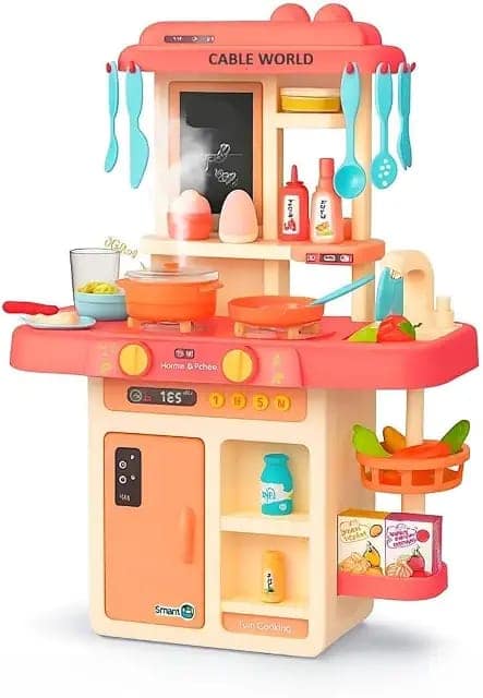 Cable World® Kitchen Playset for Kids, Kitchen Set for Toddler with Gas Sound & Light, Cooking Stove with Steam,Toy Kitchen Accessories with Running Water,Kitchen Toys for Kids Girls Boys (42 Pcs) view 3