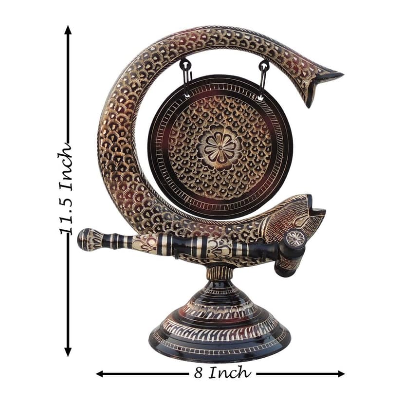 Brass Fish Mix Dinner Bell - Traditional Handcrafted Decorative Bell, Height : 11.5 Inch (ANMAS172 D) view 2