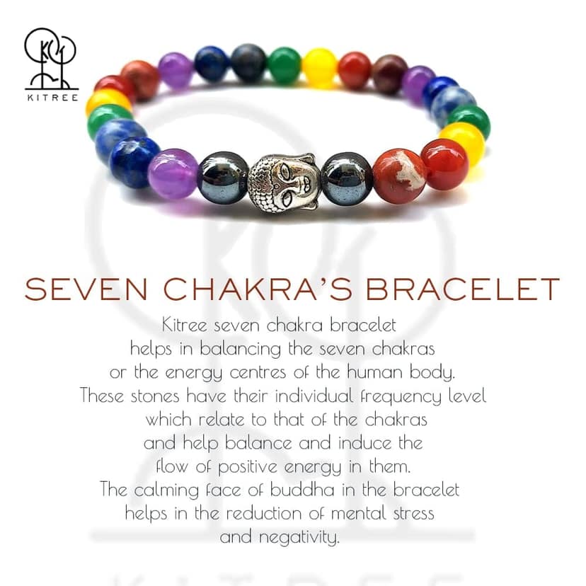 KITREE ENERGISED NATURAL SEVEN CHAKRAS CRYSTAL BRACELET WITH BUDDHA 8MM ROUND SHAPE FOR UNISEX (MULTI COLOR) view 2