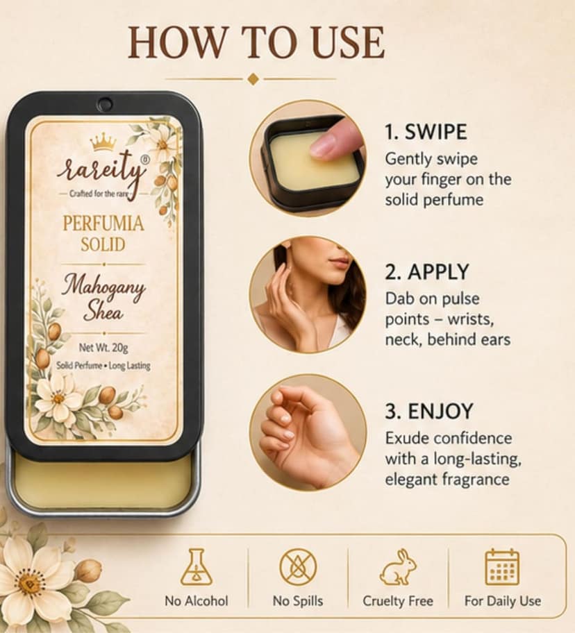 Rareity Solid Perfume – 20g Mahogany Shea Fragrance | Warm Woody Long Lasting Balm Perfume | Pocket Solid Perfume for Men & Women | Alcohol-Free, Beeswax & Shea Butter| Travel-Friendly view 3