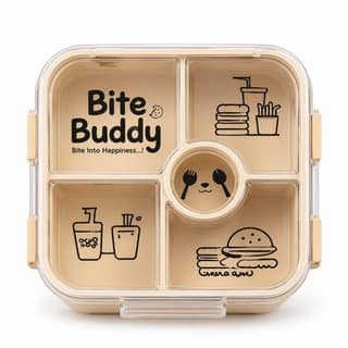 Bite Buddy Divided Bento Lunch Box (Beige) | Leak-Proof Compartments | School & Office Use