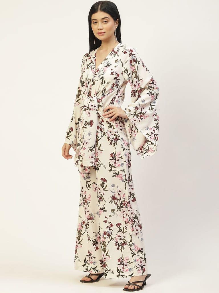 White & Burgundy Printed Basic Jumpsuit view 3