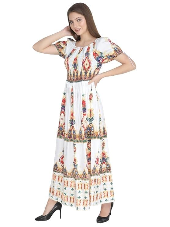 Attractive Printed Rayon Bobbin One Piece fit and Flare Dress in tie dye Pattern Comfy Trendy Night Gown for Women view 4