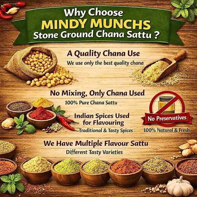 Mindy Munchs Masala Sattu Stone Ground Roasted Bengal Gram Family Drink view 5