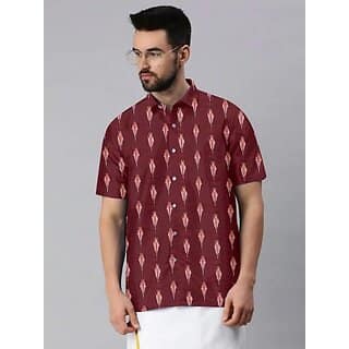 OMSAIFAB Men Self Design Casual Maroon Shirt