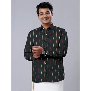 OMSAIFAB Men Self Design Casual Green Shirt