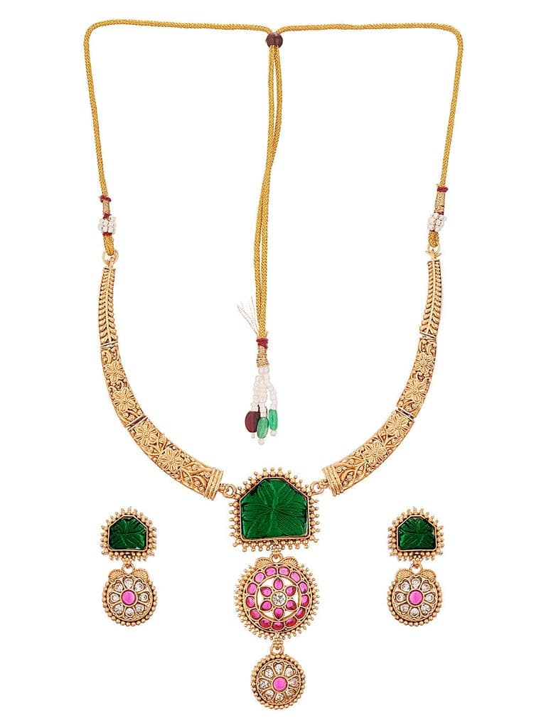 Traditional Gold Jewelry Set with Green and Red Stones view 6