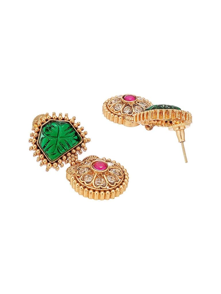 Traditional Gold Jewelry Set with Green and Red Stones view 9