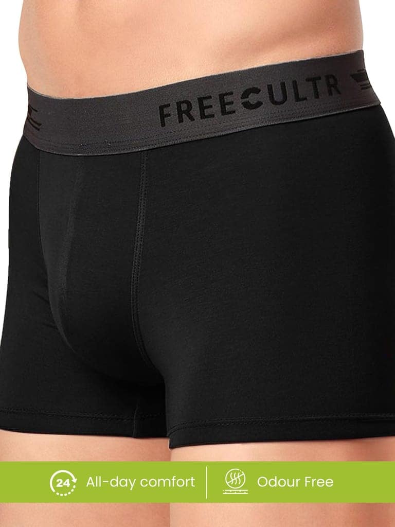 FREECULTR Men's Underwear Anti Bacterial Micromodal Airsoft Trunk - Non Itch No Chaffing Sweat Proof - Pack of 1-Pot Black view 6