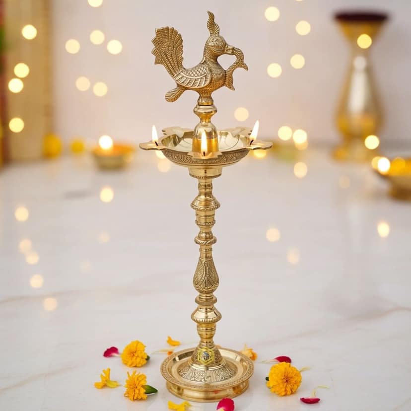 Brass Table Decor Mahabharat Oil Lamp, Deepak - Vintage Brass Diya for Gift Purpose, Height : 32.5 Inch (FMAS686 G)