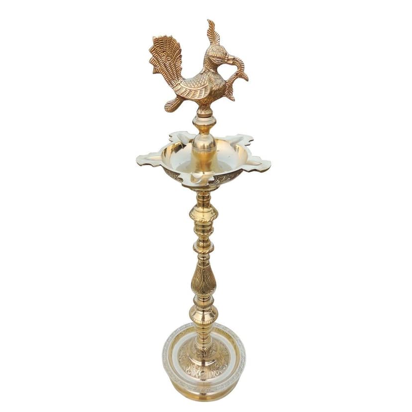 Brass Table Decor Mahabharat Oil Lamp, Deepak - Vintage Brass Diya for Gift Purpose, Height : 32.5 Inch (FMAS686 G) view 2