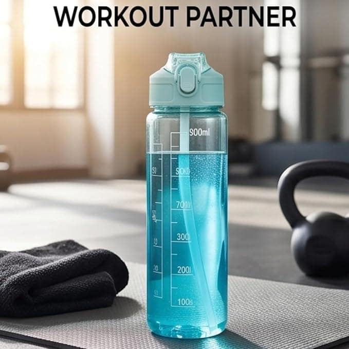 Transparent Motivational Water Bottle (900 ML) with Time Marker, Leakproof, Durable, Time Marker view 3