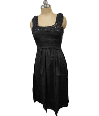 CIEARO VINTAGE Women Cotton A-line Dress ( Black )