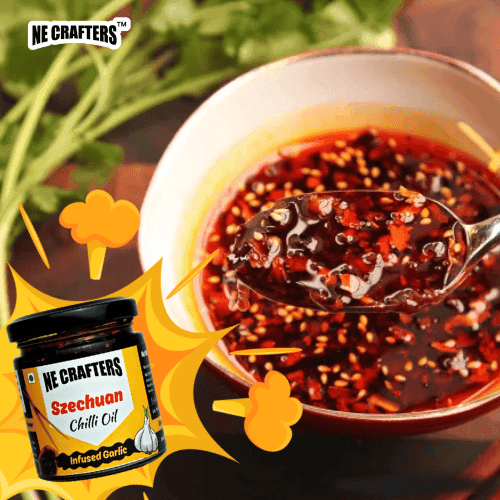 NE CRAFTERS Szechuan Pepper Chilli Oil | Premium | Hand-Made with Szechuan Pepper, Kashmiri & Red Chillies, Garlic, Onion, Cinnamon and Spices | Best with Momos, Ramen, Noodles, Pasta - (100 gms) view 7