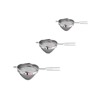 RK Sayti Stainless Steel Conical Strainer, 304 Grade Double Mesh, Premium Polish,Small, Medium,Large, Pack of 3