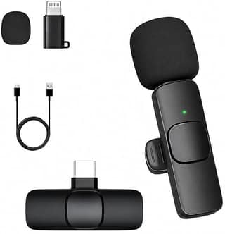 2 in 1 K8 Wireless Microphone, Digital Mini Portable Recording Clip Mic with Receiver for All Type-C Lightning Mobile Phones Camera Laptop for Vlogging YouTube Online Class, Zoom Call
