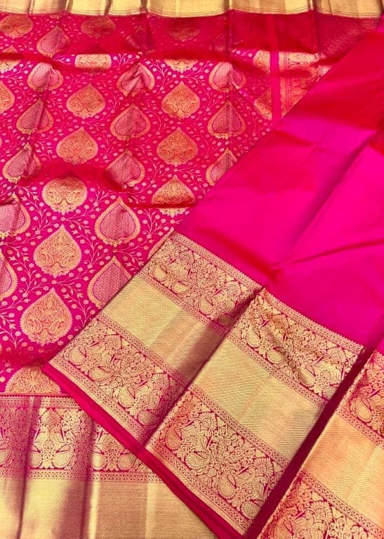 Pink Color Long Border Pure Kanjivaram Handloom Silk Saree Has Full Zari Woven Grand Thilagam Design view 2