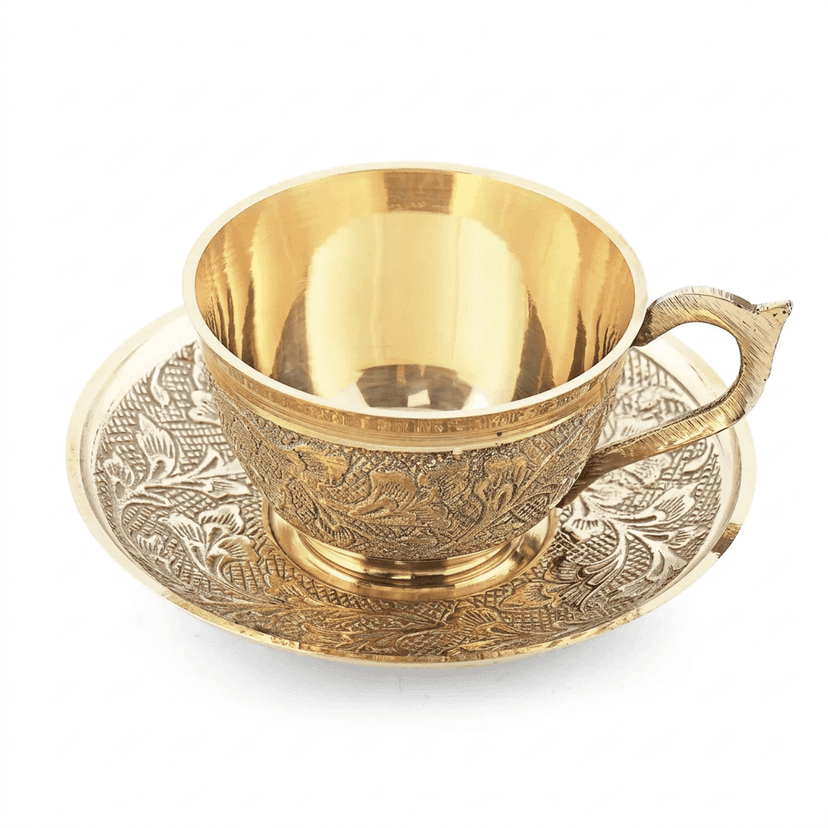 Golden Brass Traditional Serving Bowl with Handles 6 Inch Plain Urli view 2